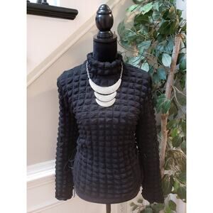 Jolie & Joy Blouse Top Women's 1X Black Textured Drawcord Adjustment Turtleneck